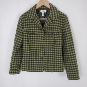 Talbots Green Buffalo Check Gingham Plaid Wool Blend Jacket Women's 6